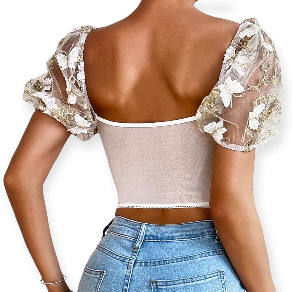 White Lace Mesh Floral Embroidered Corset Bustier Top - NWT - Picture 4 of 4